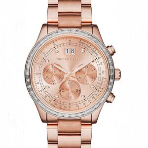 Michael Kors Brinkley Rose Gold Tone Baguette Crystals Watch MK6204 Box/pouch